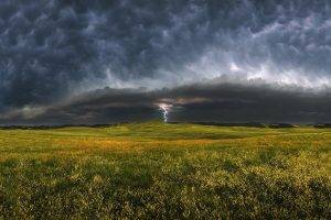 nature, Landscape, Field, Thunder, Clouds