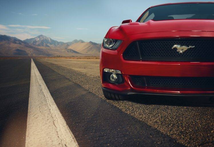 car, Muscle Cars, Ford, Ford Mustang, GT, Red, Road, Landscape, Xenon, Red Cars HD Wallpaper Desktop Background