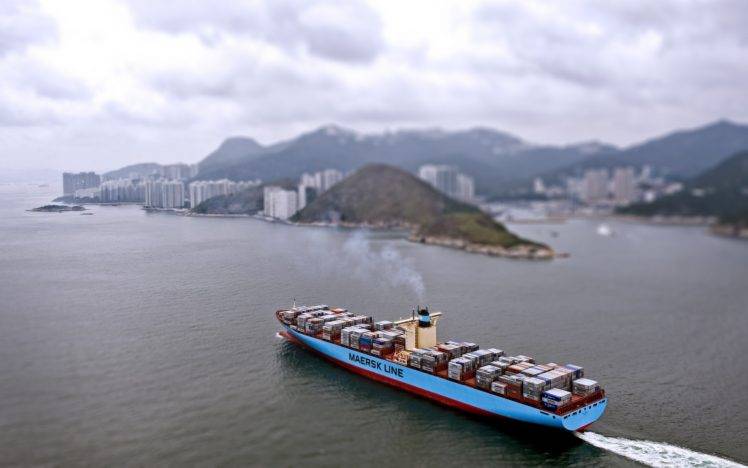 tilt Shift, Container Ship, Ship, Hong Kong, Sea, Landscape HD Wallpaper Desktop Background