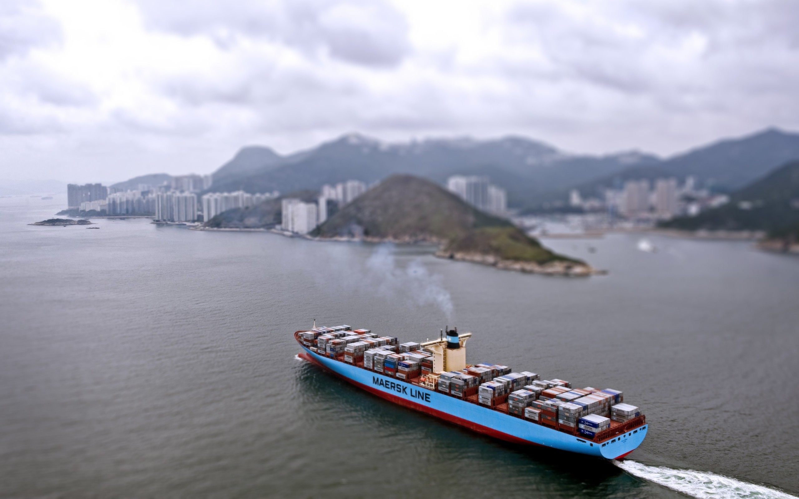 tilt Shift, Container Ship, Ship, Hong Kong, Sea, Landscape Wallpaper