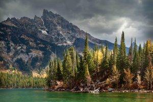 lake, Mountain, Forest, Clouds, Storm, Water, Trees, Summer, Nature, Landscape