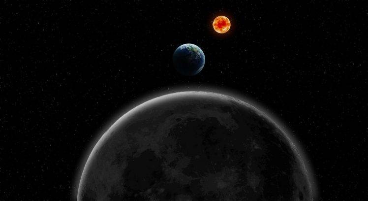 space, Moon, Earth, Sun, Stars, Black HD Wallpaper Desktop Background