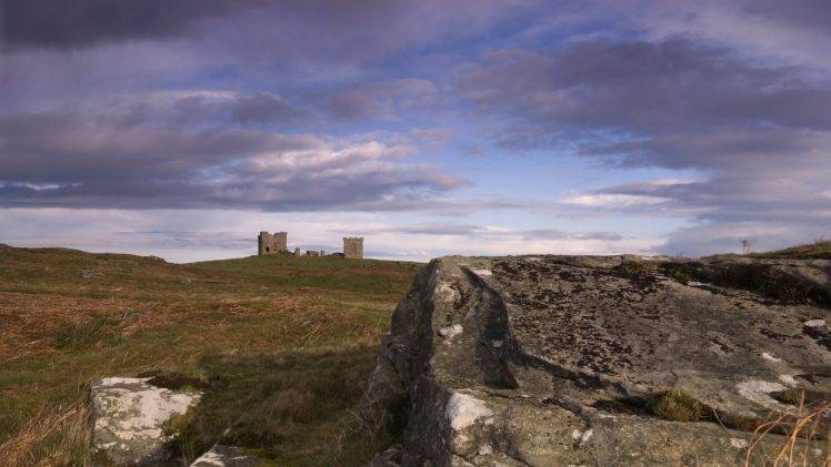 landscape, Nature, Architecture, Clouds, Scotland, Castle, Ruin, Rock, Field, Grass, UK HD Wallpaper Desktop Background