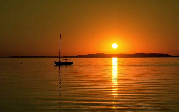 nature, Landscape, Sailboats, Sunset, Dawn, Sea HD Wallpaper Desktop Background