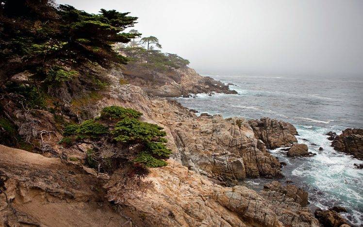 nature, Landscape, Sea, HDR, Cliff, Waves, Mist HD Wallpaper Desktop Background