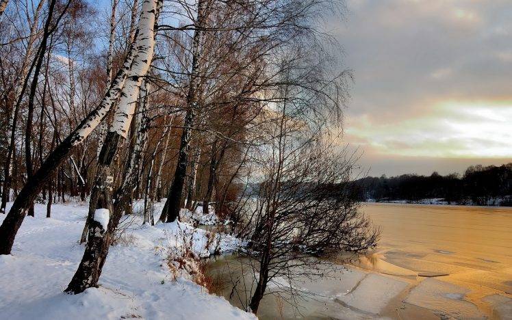 nature, Landscape, Snow, Ice, Trees, River HD Wallpaper Desktop Background