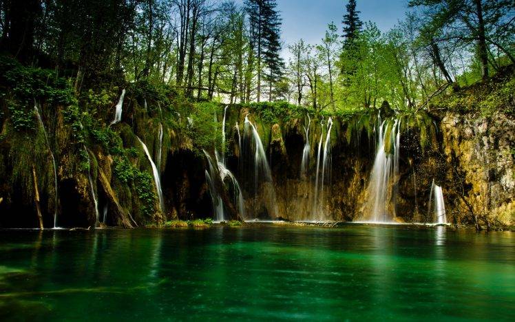 nature, Landscape, Waterfall, Trees, Lake HD Wallpaper Desktop Background