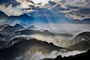 sun Rays, Mist, Valley, Taiwan, Mountain, Clouds, Nature, Landscape