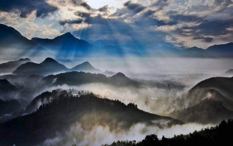 sun Rays, Mist, Valley, Taiwan, Mountain, Clouds, Nature, Landscape HD Wallpaper Desktop Background