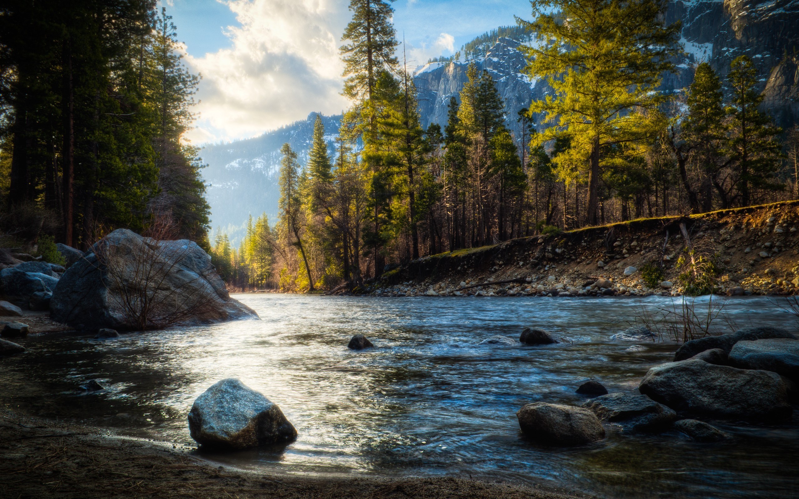 nature, Landscape, River, Mountain, Trees, HDR