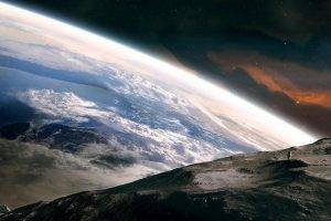 space, Universe, Planet, Moon, Earth, Photo Manipulation, Stars, Clouds, Astronaut, Artwork, Nebula, Continents, Atmosphere