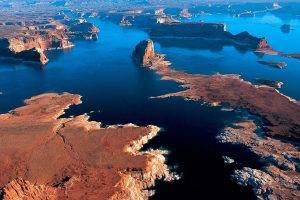 Arizona, Aerial View, Lake, Desert, Cliff, Sunset, Water, Nature, Landscape