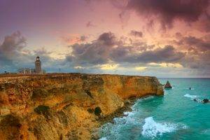 lighthouse, Cliff, Sea, Rock, Clouds, Sunset, Puerto Rico, Island, Caribbean, Nature, Landscape