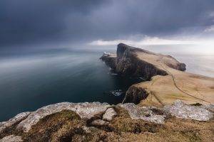 Neist Point, Lighthouse, Storm, Island, Sea, Clouds, Cliff, Rock, Nature, Landscape, Scotland, UK