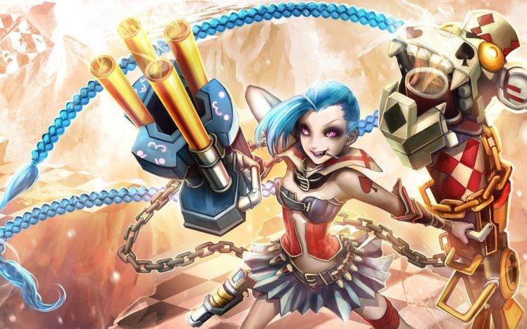 Jinx (League Of Legends), Blue Hair, Weapon, Fan Art HD Wallpaper Desktop Background