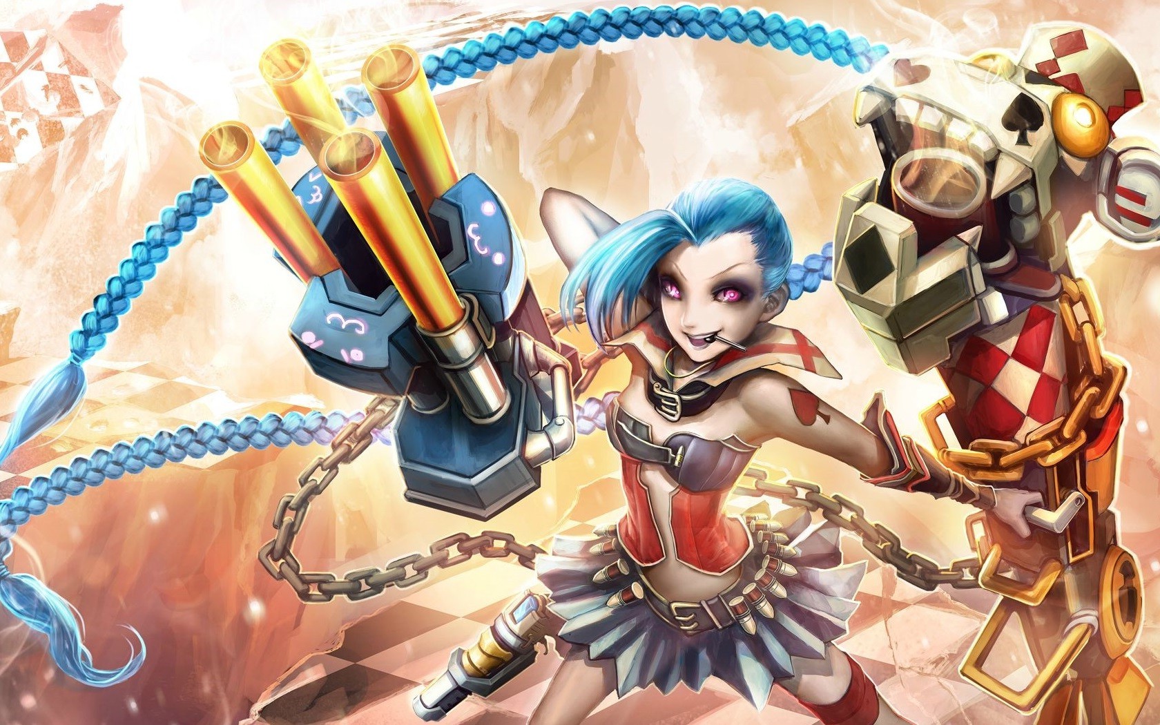 Jinx (League Of Legends), Blue Hair, Weapon, Fan Art Wallpaper
