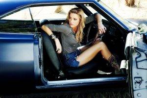 car, Women, Open Door, Looking Away, Actress, Drive Angry, Blonde, Women With Cars, Amber Heard, Dodge Charger