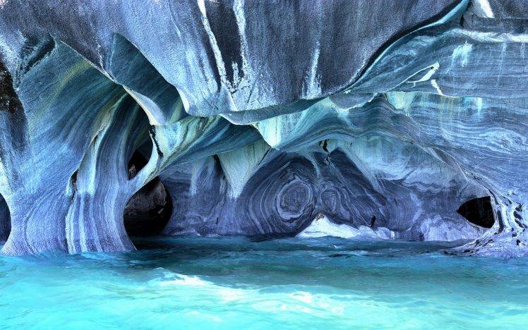 nature, Cave, Stones, Abstract, Rock, Marble, Patagonia, South America, Blue, Sea, Waves, Chile, Turquoise HD Wallpaper Desktop Background