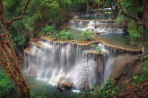 Thailand, Waterfall, Terraces, Shrubs, Forest, Trees, Tropical, Nature, Landscape