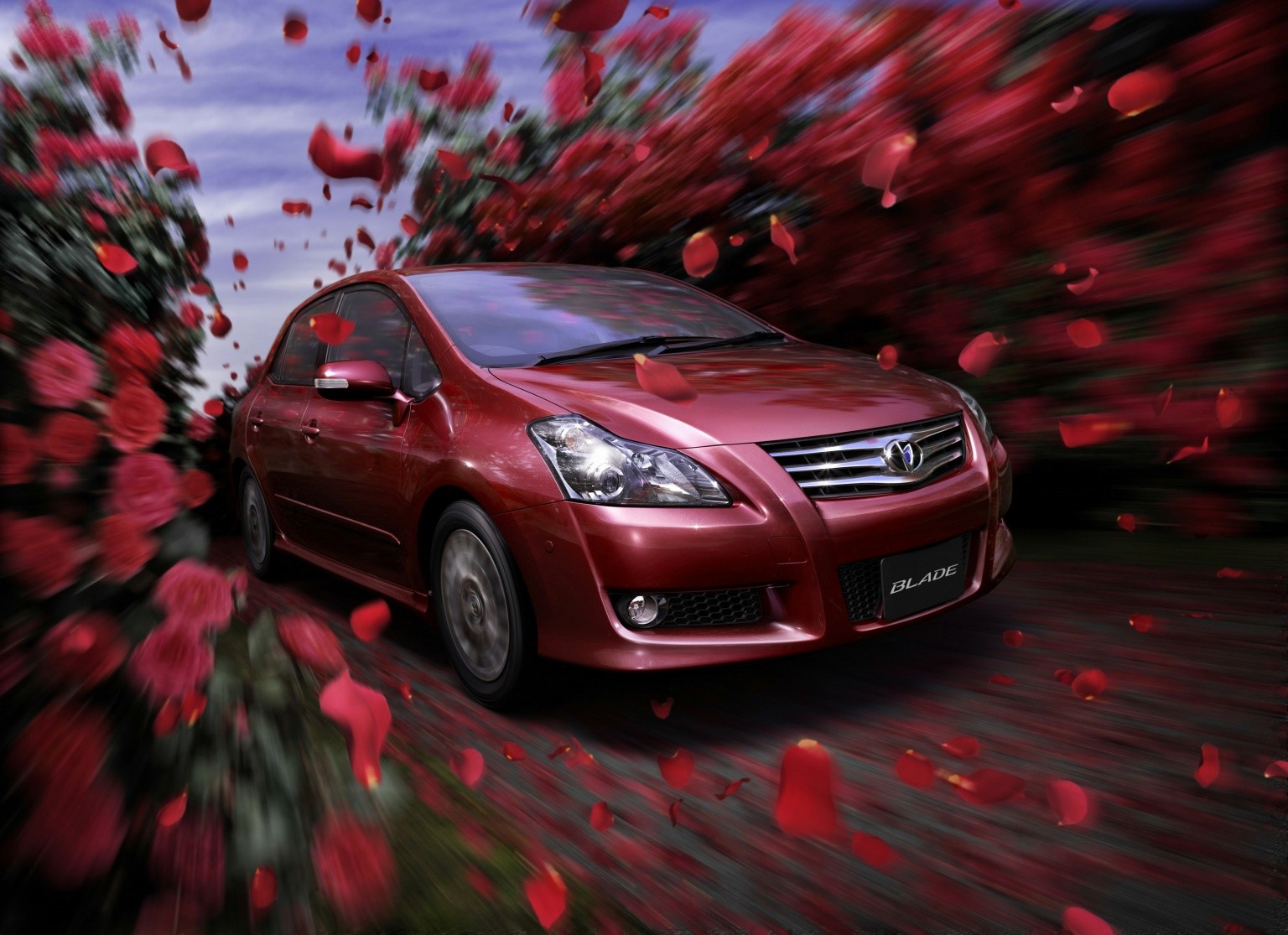 car, Red Cars, Rose, Petals, Motion Blur Wallpaper