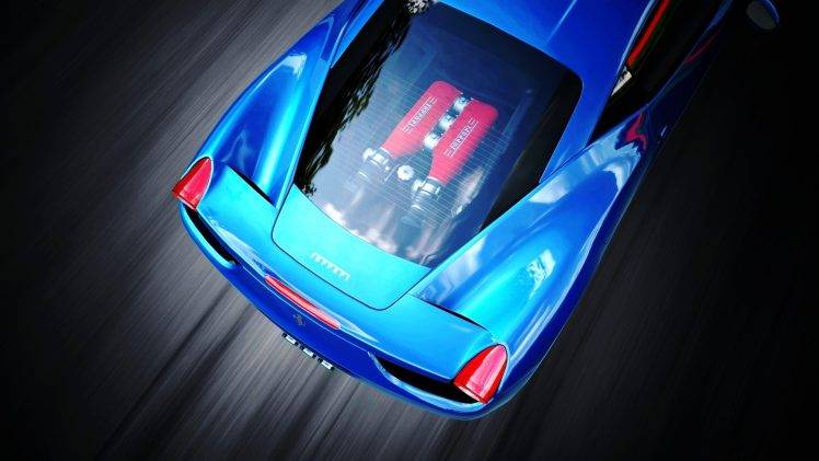 Ferrari, Car, Engines, Ferrari 458 Italia, Birds Eye View, Blue Cars HD Wallpaper Desktop Background