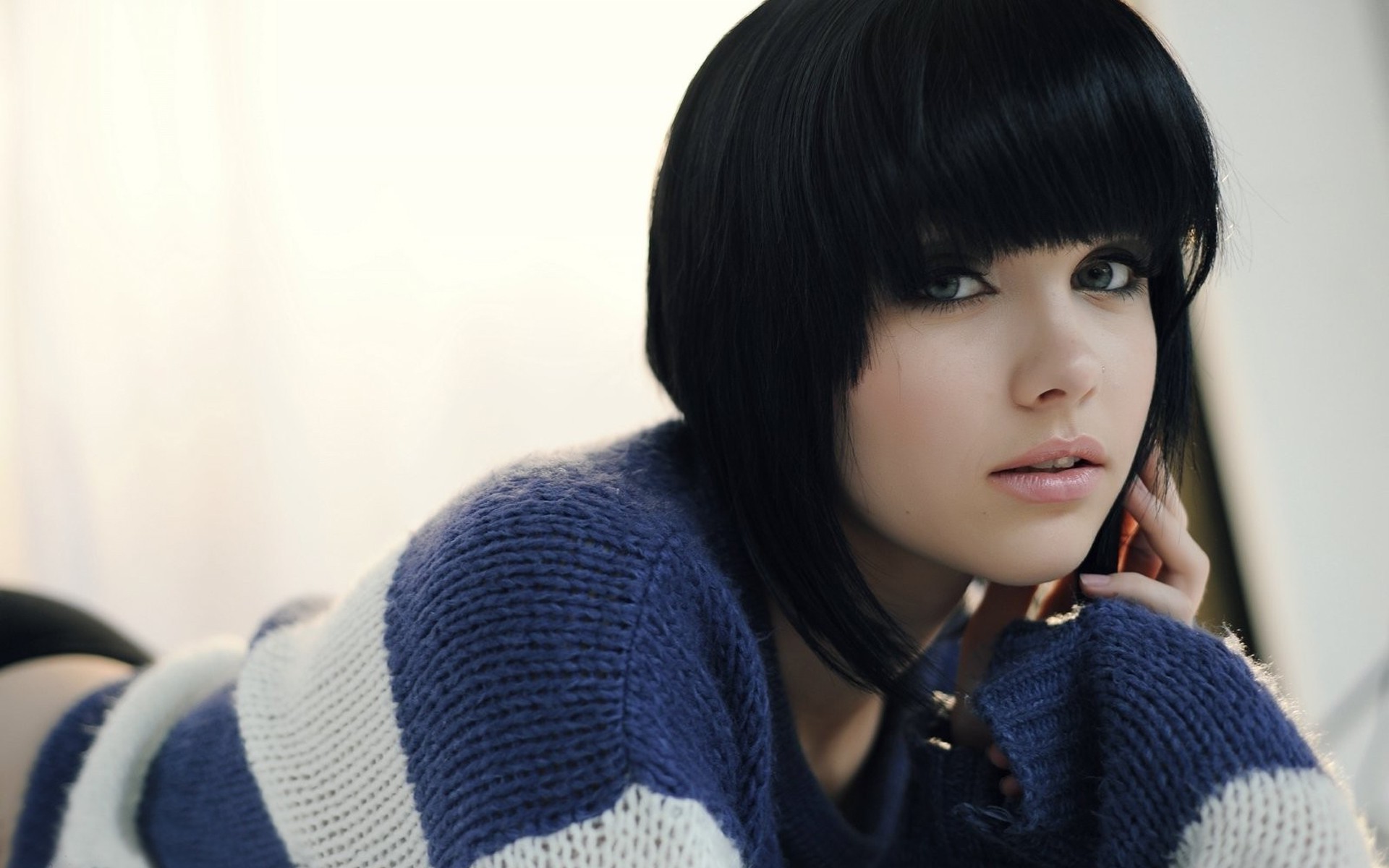 Black Hair Blue Eyes Sweater Melissa Clarke Model Women Wallpapers Hd Desktop And Mobile
