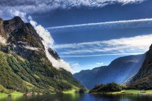 Norway, Mountain, Villages, Shrubs, Cliff, Summer, Nature, Landscape