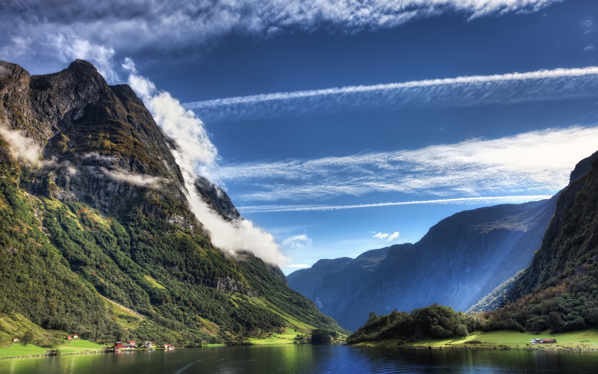 Norway, Mountain, Villages, Shrubs, Cliff, Summer, Nature, Landscape Wallpaper