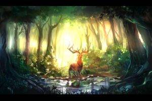 nature, Animals, Forest, Digital Art, Deer