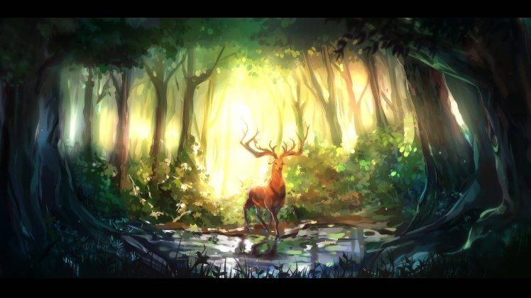 nature, Animals, Forest, Digital Art, Deer HD Wallpaper Desktop Background
