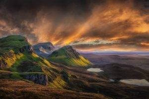 mountain, Clouds, Scotland, Cliff, Sunrise, Grass, Nature, Landscape, UK