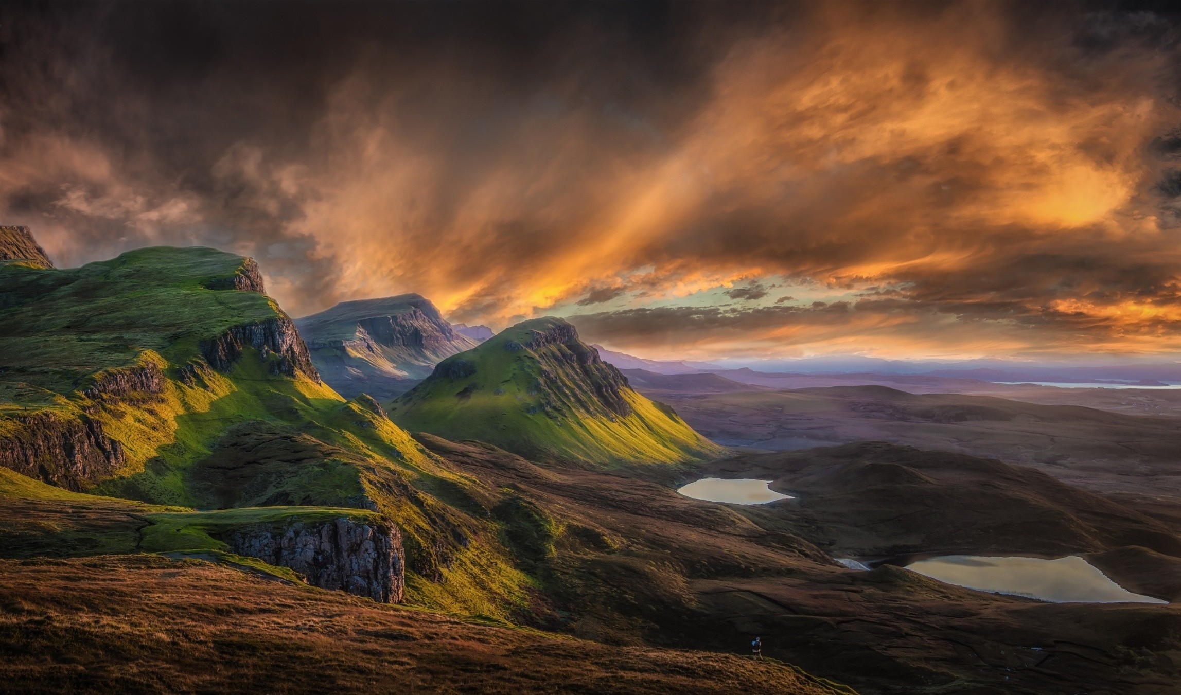 mountain, Clouds, Scotland, Cliff, Sunrise, Grass, Nature, Landscape, UK Wallpaper
