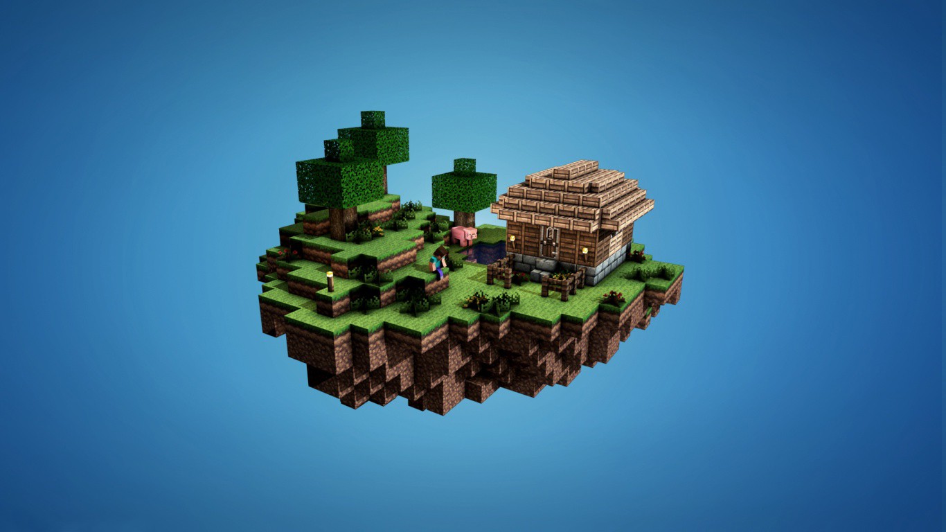 Minecraft, Video Games, House, Floating Island, Simple Background