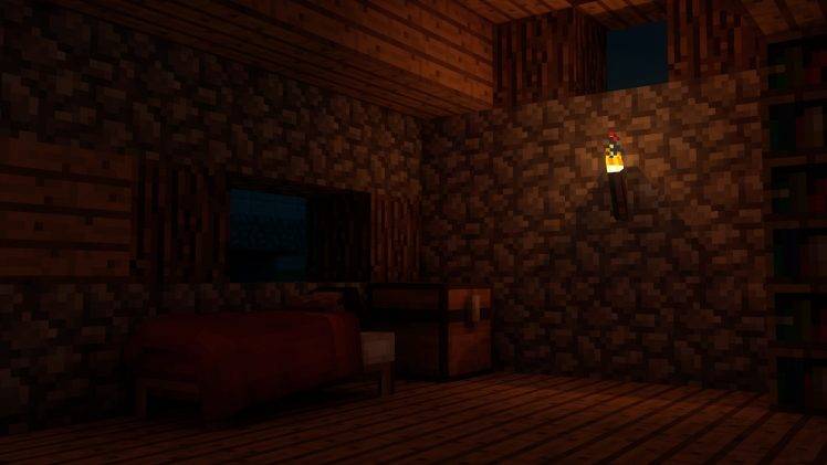 Minecraft, Video Games, Bed, House, Sleeping, Night HD Wallpaper Desktop Background