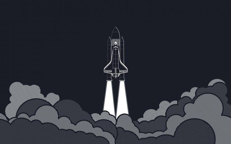 artwork, Space, Vectors, Launch Pads, Spaceship, Rockets, Blue, Minimalism, Space Shuttle HD Wallpaper Desktop Background