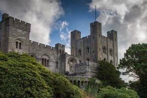 nature, Landscape, Architecture, Castle, Tower, Trees, Wales, UK, Clouds, Arch