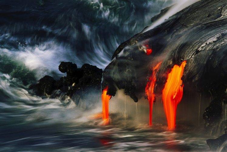 lava, Volcano, Sea, Hawaii, Island, Nature, Landscape HD Wallpaper Desktop Background