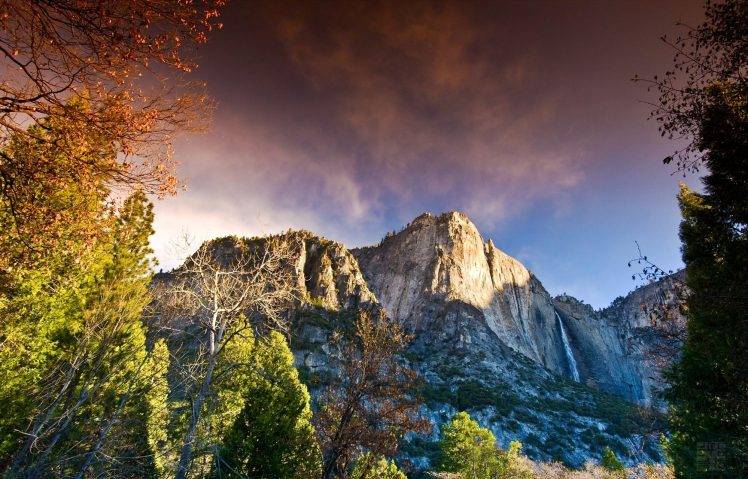 Yosemite National Park, Waterfall, Mountain, Forest, California, Sunset, Cliff, Nature, Landscape HD Wallpaper Desktop Background