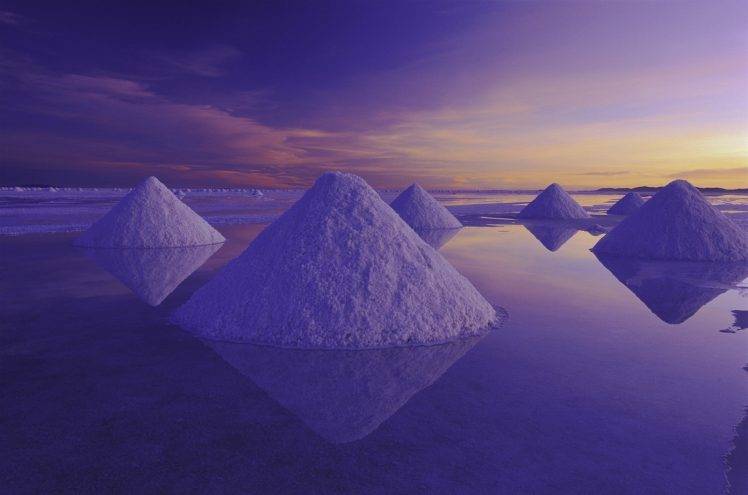 Salar De Uyuni, Salt, Desert, Water, Sunrise, Bolivia, Reflection, Pyramid, Nature, Landscape HD Wallpaper Desktop Background