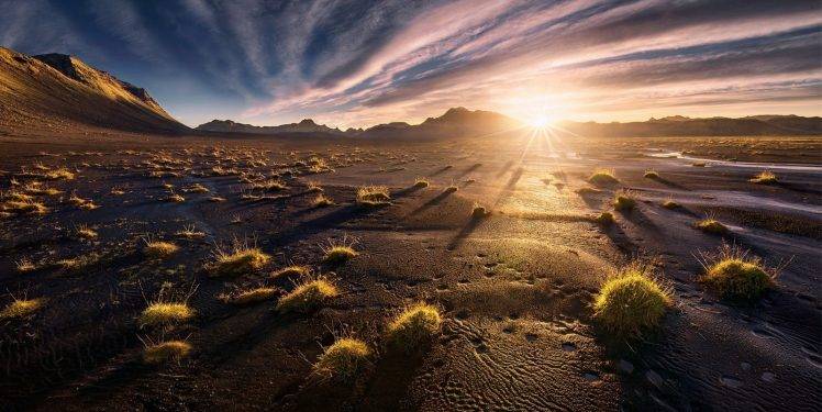 sunset, Mountain, Desert, Clouds, Grass, Nature, Landscape, Iceland HD Wallpaper Desktop Background