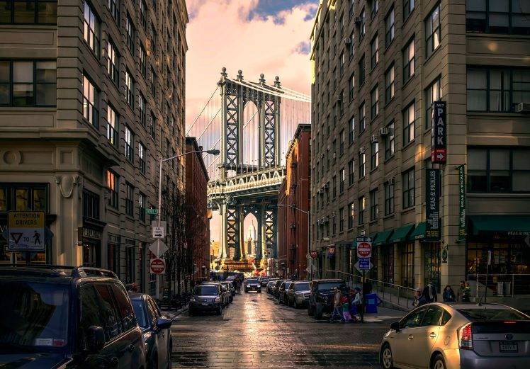 New York City, Bridge, Architecture, Street, Urban, USA, Car, Building HD Wallpaper Desktop Background