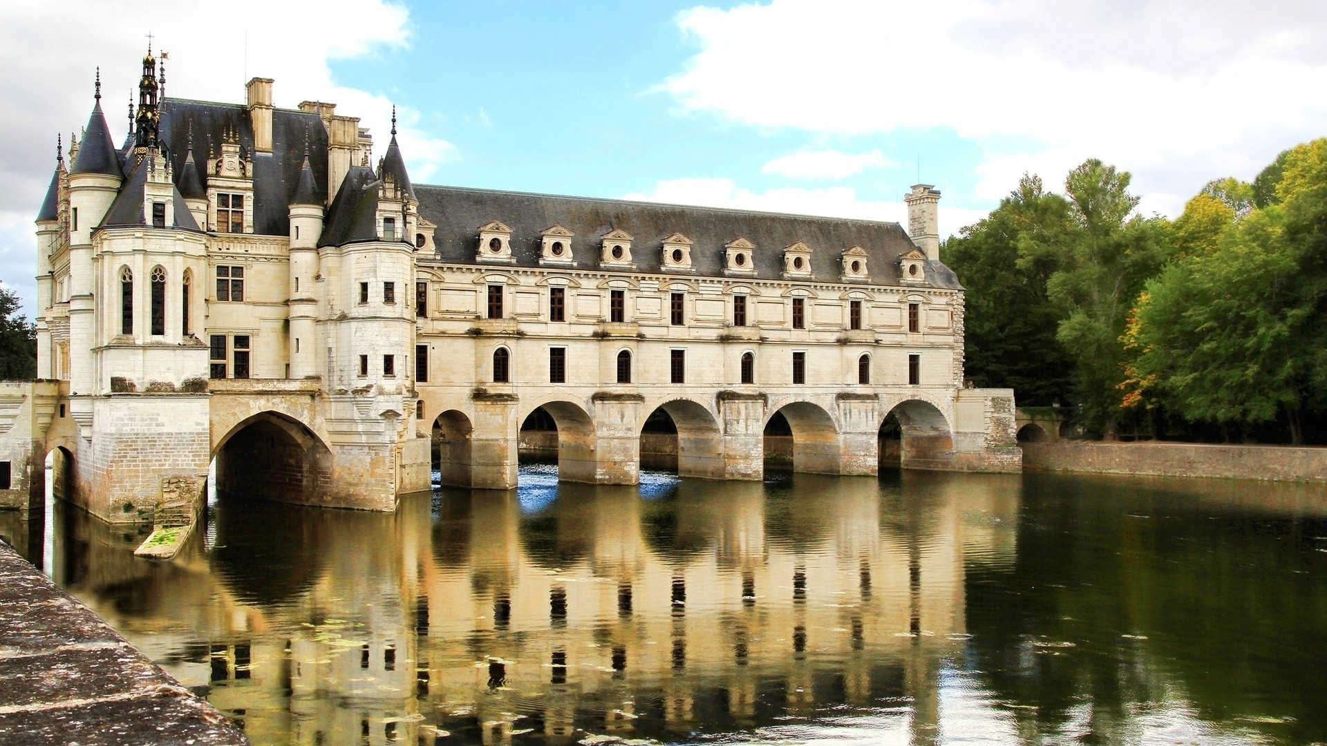 landscape, Bridge, France, Château De Chenonceau, Reflection Wallpaper