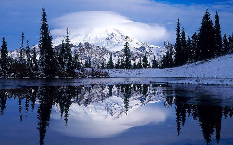 landscape, Nature, Lake, Mountain, Winter HD Wallpaper Desktop Background