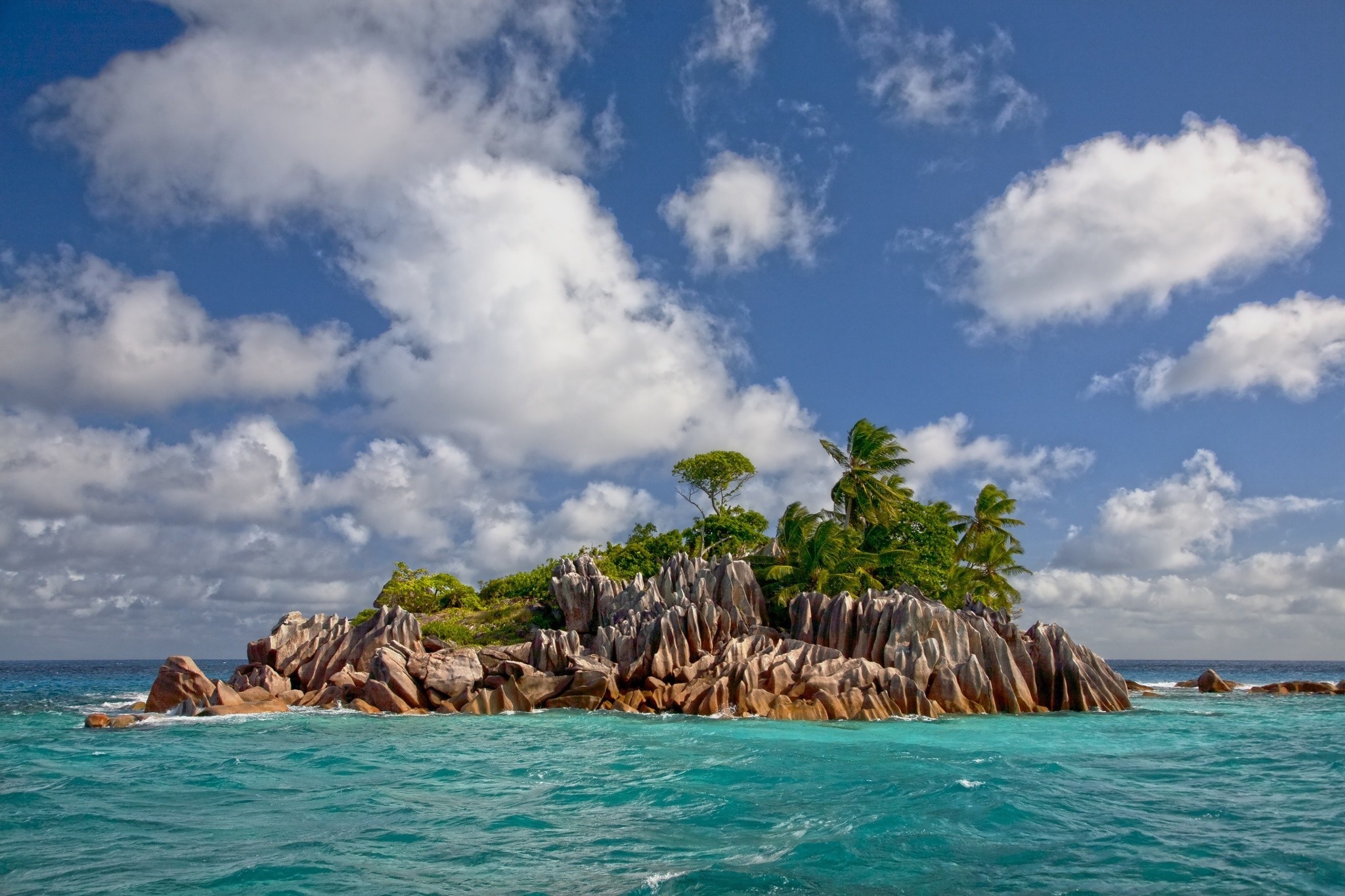 Seychelles, Island, Sea, Tropical, Beach, Turquoise, Clouds, Exotic, Summer, Vacations, Nature, Landscape Wallpaper