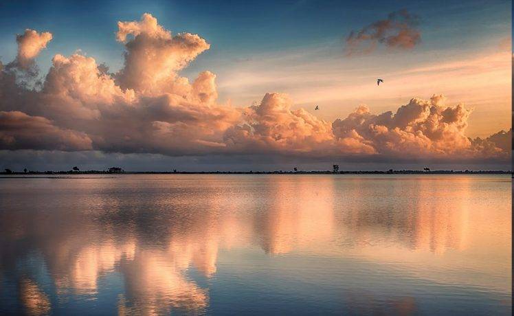 clouds, Sunrise, Sea, Tropical, Beach, Nature, Birds, Flying, Landscape HD Wallpaper Desktop Background