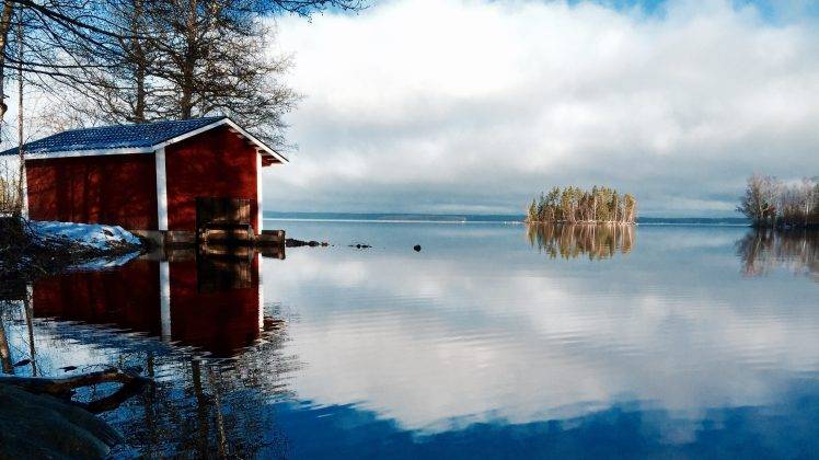 nature, Landscape, Lake, Cabin, Reflection HD Wallpaper Desktop Background