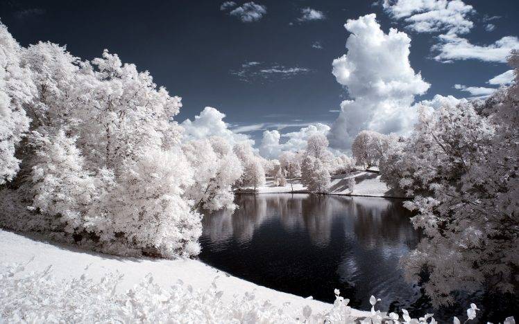nature, Landscape, Winter, Lake, Trees, Snow HD Wallpaper Desktop Background