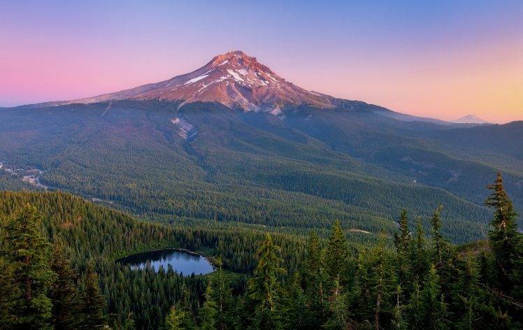 mountain, Sunset, Forest, Lake, Spring, Green, Nature, Landscape HD Wallpaper Desktop Background
