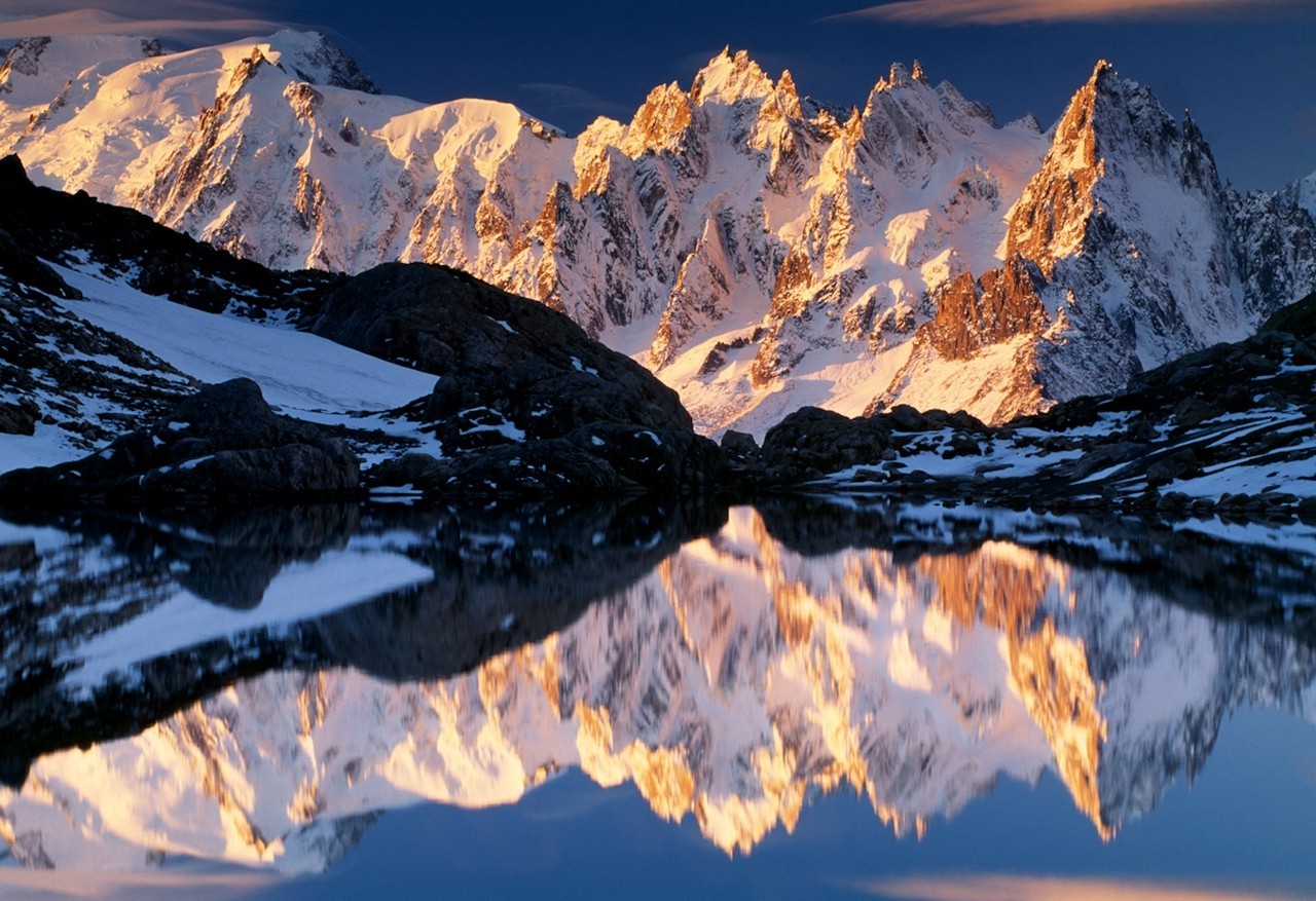 mountain, Lake, Winter, Sunrise, Snowy Peak, Nature, Landscape Wallpaper