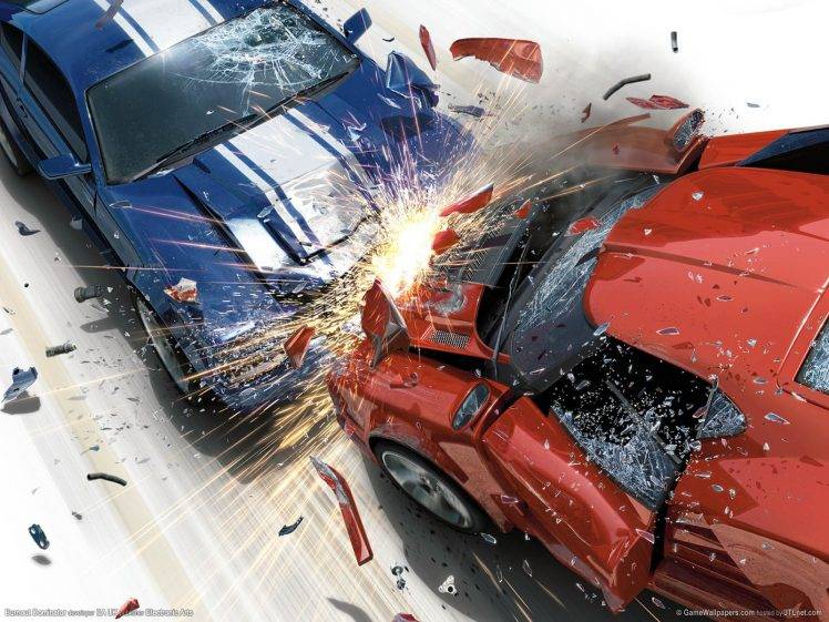 Burnout (video Game), Crash, Lamborghini, Muscle Cars, Destruction, Kaza HD Wallpaper Desktop Background